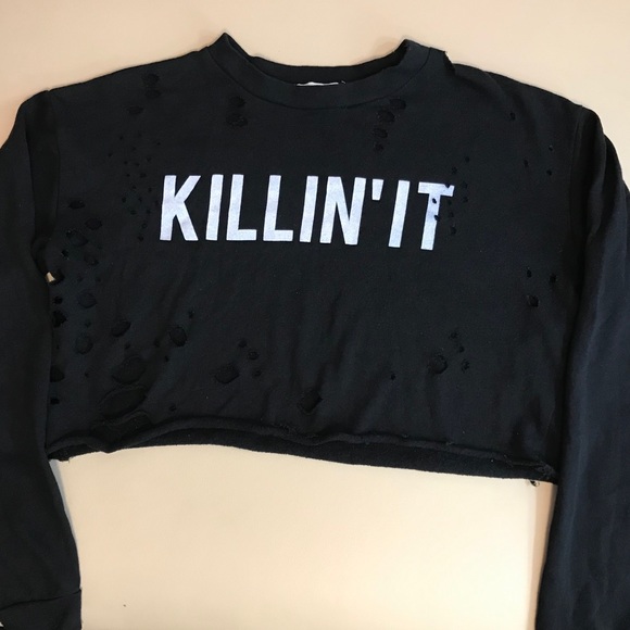 KILLIN’IT  Crop Black Ripped off Sweater - Picture 5 of 7